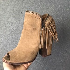 High heel booties with fringe
